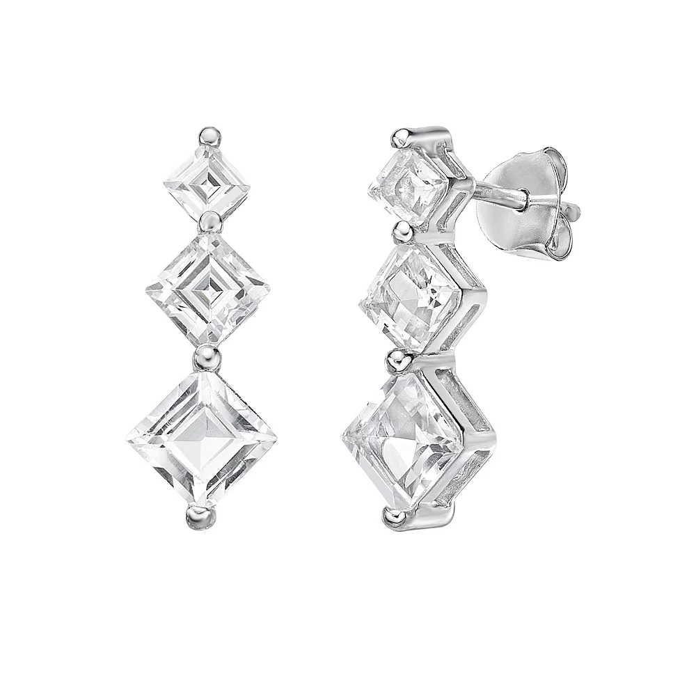 Gemminded Sterling Silver White Topaz Geometric Drop Earrings 4 Gemminded Sterling Silver White Topaz Geometric Drop Earrings - Image 2