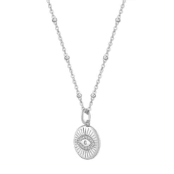 Gemminded Sterling Silver White Topaz Evil Eye Pendant Necklace -Gemminded Jewelry 5955613 ALT