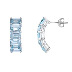 Gemminded Sterling Silver Blue Topaz Curved Drop Earrings