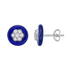 Gemminded Sterling Silver 1/10 Carat T.W. Diamond Blue Ceramic Stud Earrings