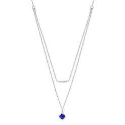 Gemminded Sterling Silver 1/8 Carat T.W. Diamond Blue Ceramic Layered Bar & Pendant Necklace