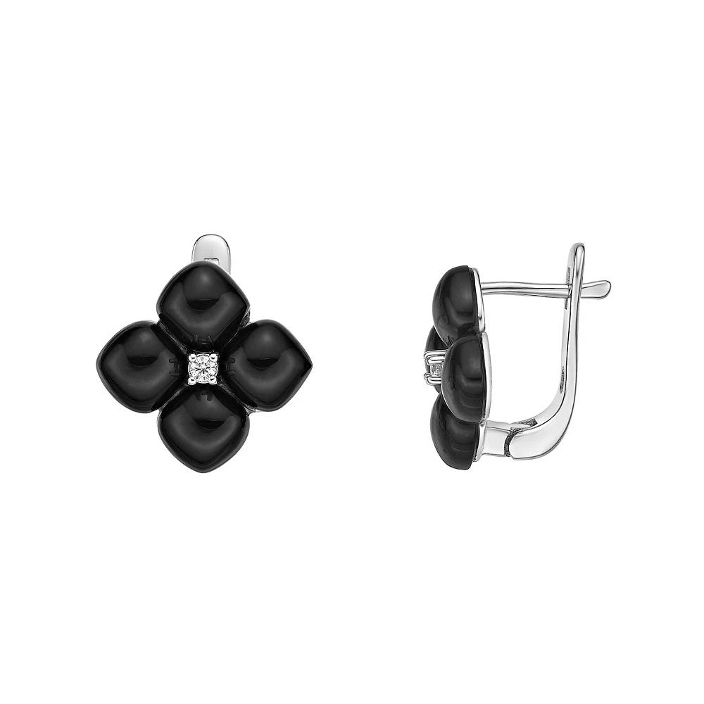 Gemminded Sterling Silver Onyx & Cubic Zirconia Flower Stud Earrings 3 Gemminded Sterling Silver Onyx & Cubic Zirconia Flower Stud Earrings