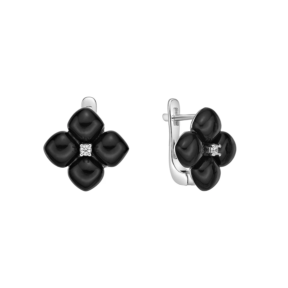 Gemminded Sterling Silver Onyx & Cubic Zirconia Flower Stud Earrings 4 Gemminded Sterling Silver Onyx & Cubic Zirconia Flower Stud Earrings - Image 2