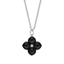 Gemminded Sterling Silver Onyx & Cubic Zirconia Flower Pendant Necklace