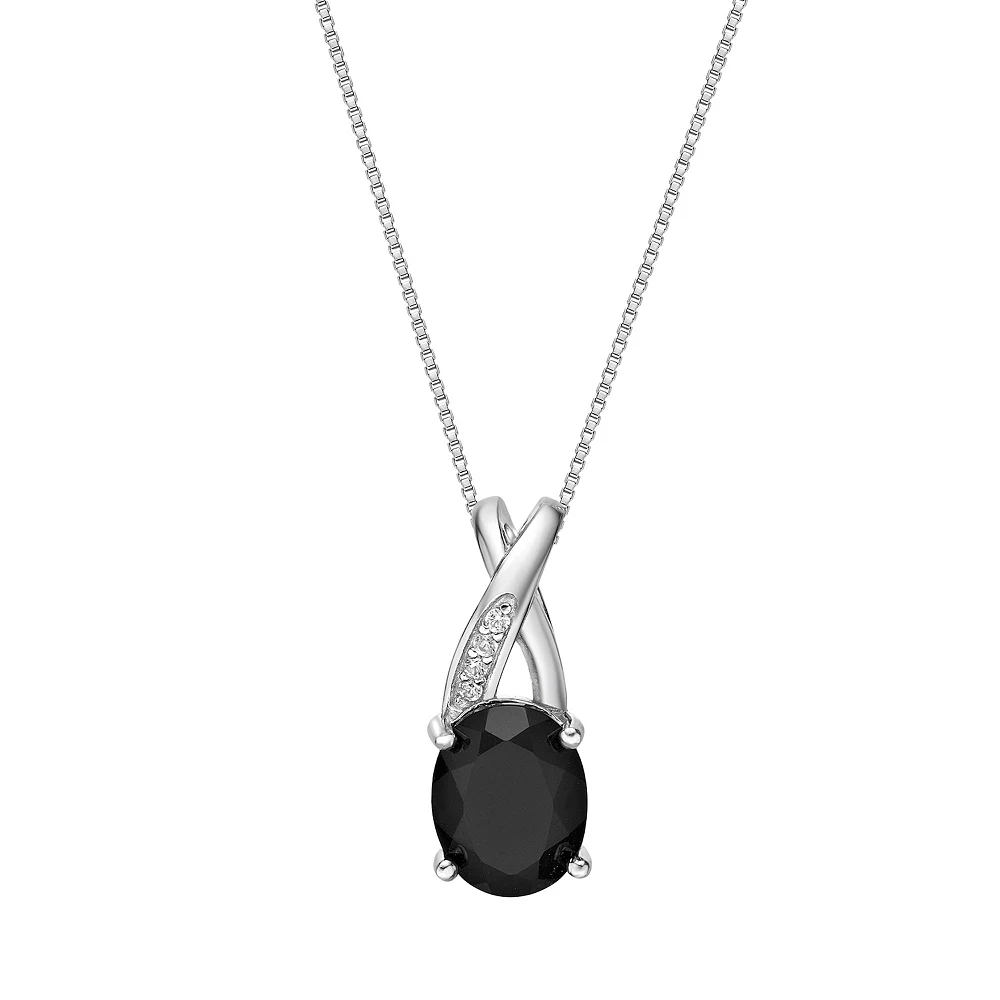 Gemminded Sterling Silver Black Onyx & Lab-Created White Sapphire Pendant Necklace 3 Gemminded Sterling Silver Black Onyx & Lab-Created White Sapphire Pendant Necklace
