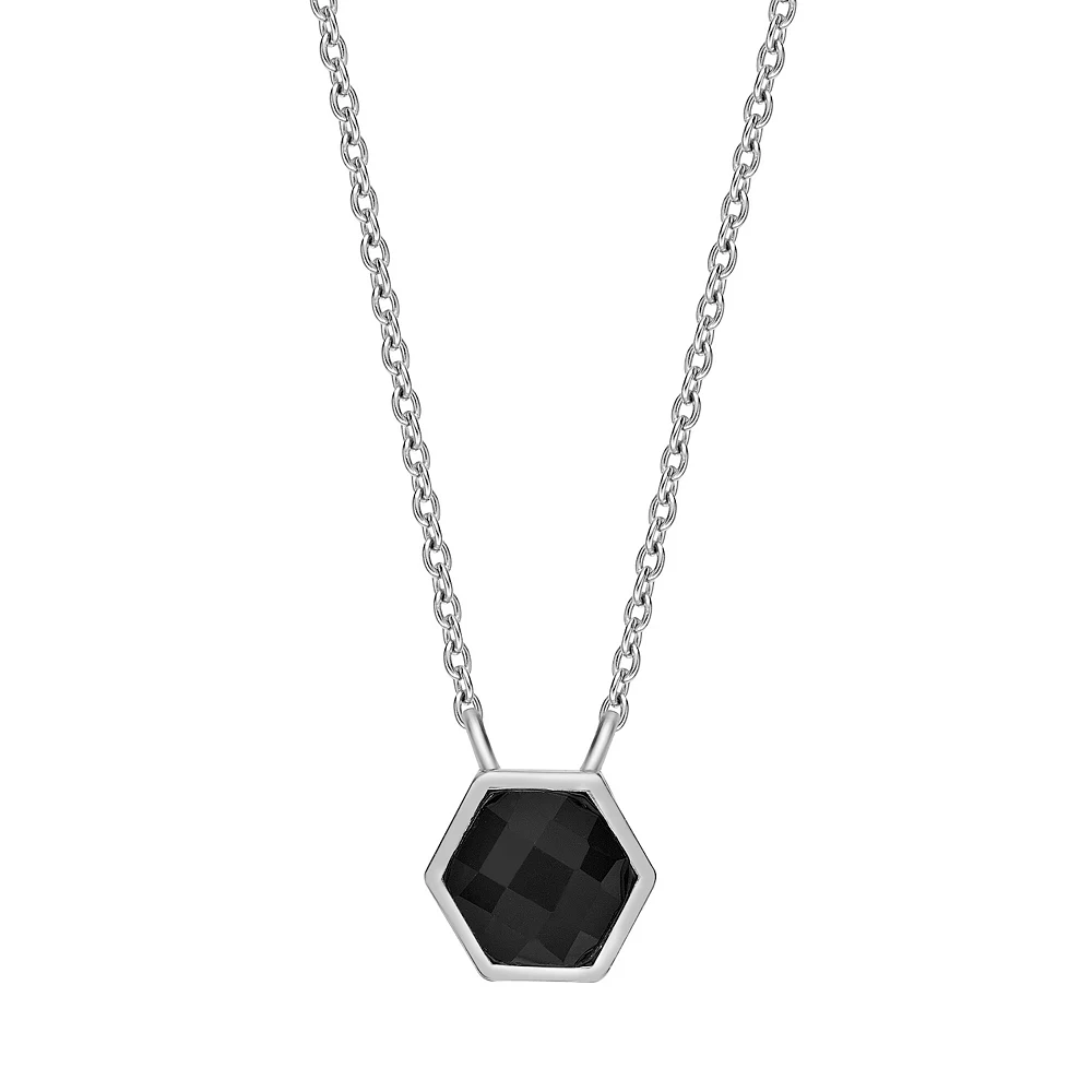 Gemminded Sterling Silver Black Onyx Geometric Pendant Necklace 3 Gemminded Sterling Silver Black Onyx Geometric Pendant Necklace