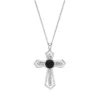 Gemminded Sterling Silver Black Onyx & White Topaz Cross Pendant Necklace -Gemminded Jewelry 5984535