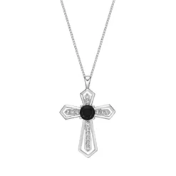Gemminded Sterling Silver Black Onyx & White Topaz Cross Pendant Necklace