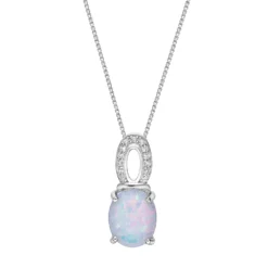 Gemminded Sterling Silver Lab-Created Opal & Lab-Created White Sapphire Pendant Necklace